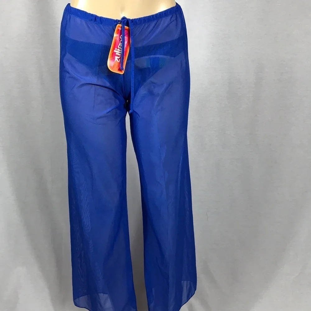 Zuliana Blue Size M/L Mesh Waist Tie Pants Made in USA New With Tags